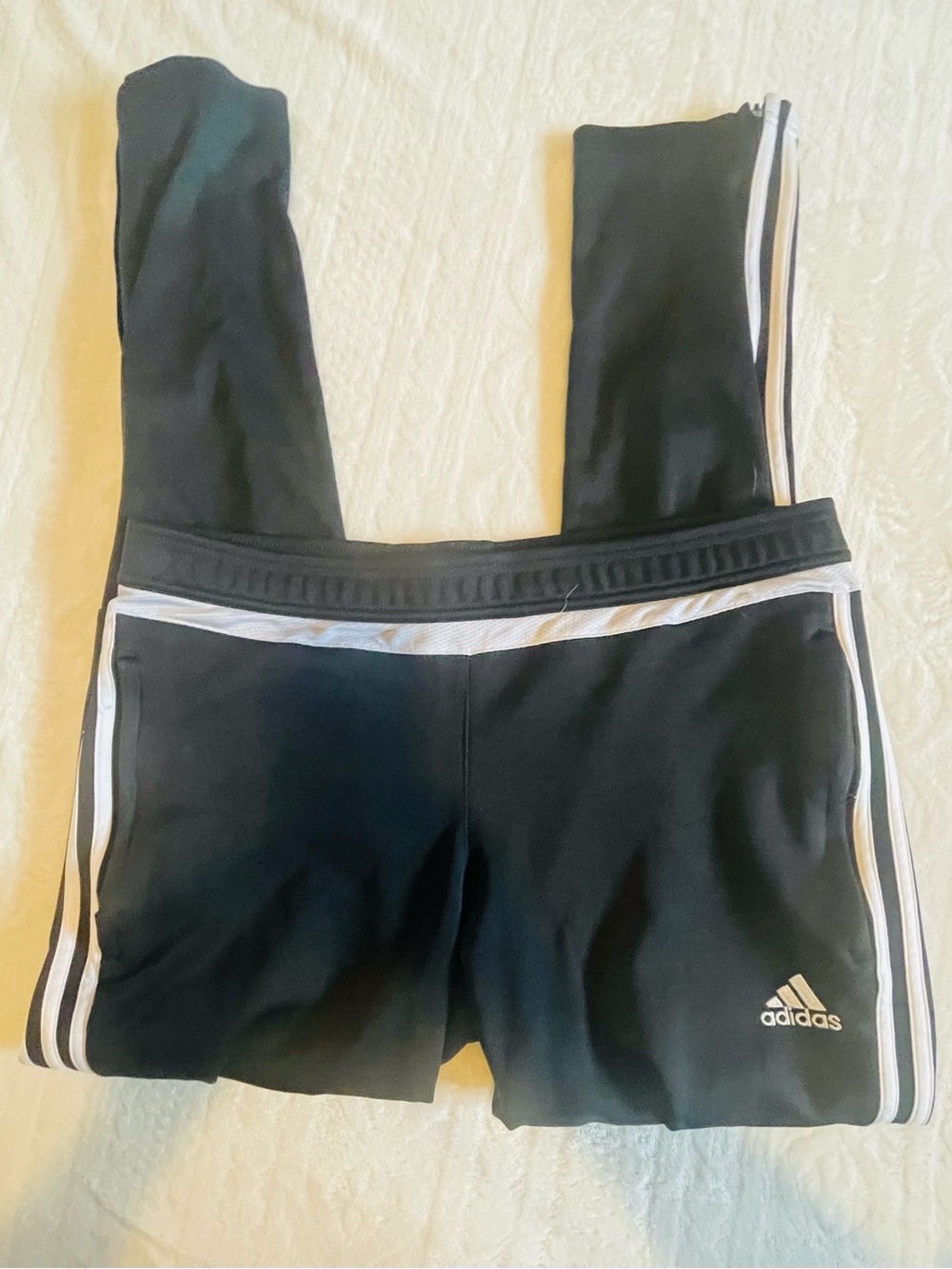 adidas Black Leggings with White Stripe Trim